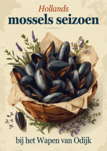 Vintage Mussel Season Poster - Close-Up Basket